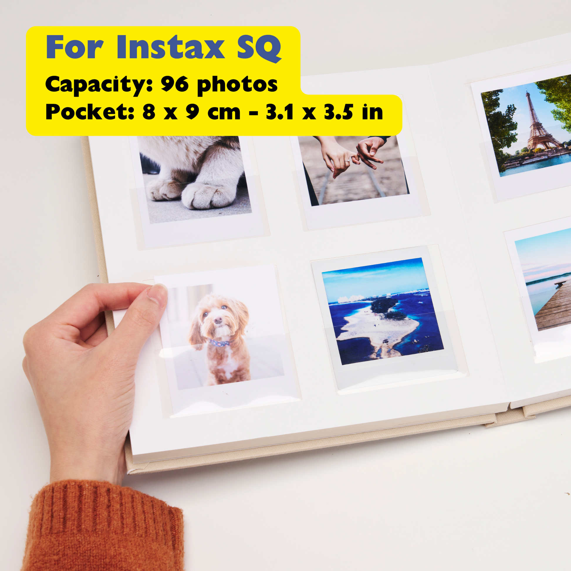 Personalized Linen Hardcover Photo Album For Instax SQ (96 Pockets / Writable Cardstock)