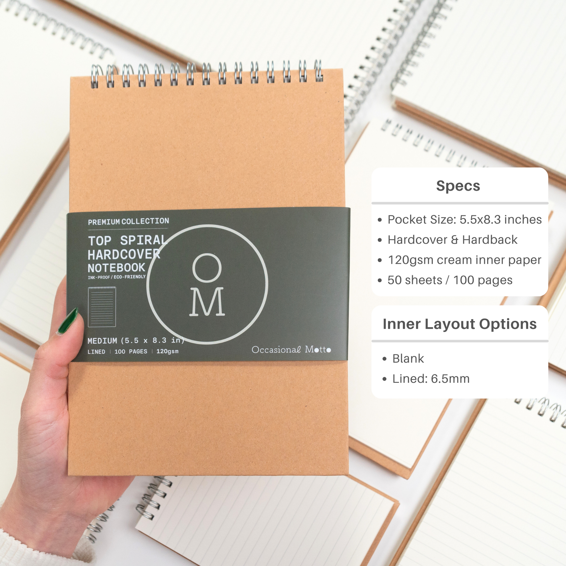 Top Spiral Hardcover Steno Kraft Notebooks (120gsm layout paper)