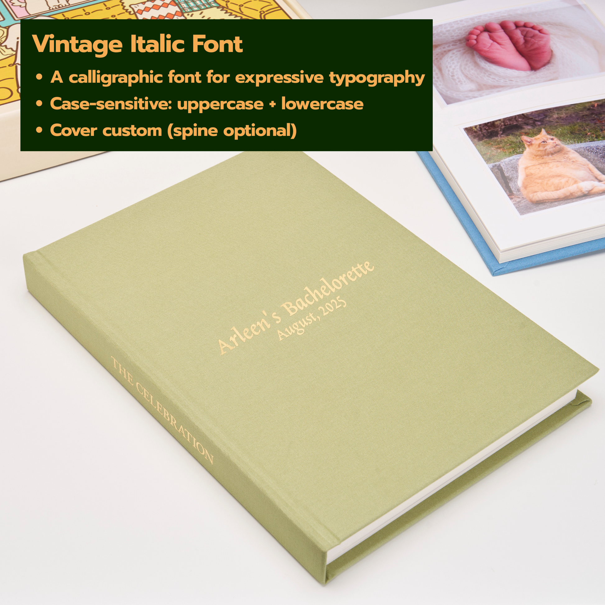 Personalized Linen Hardcover Photo Album For 4x6 inch Photos (48 pockets / writable cardstock)
