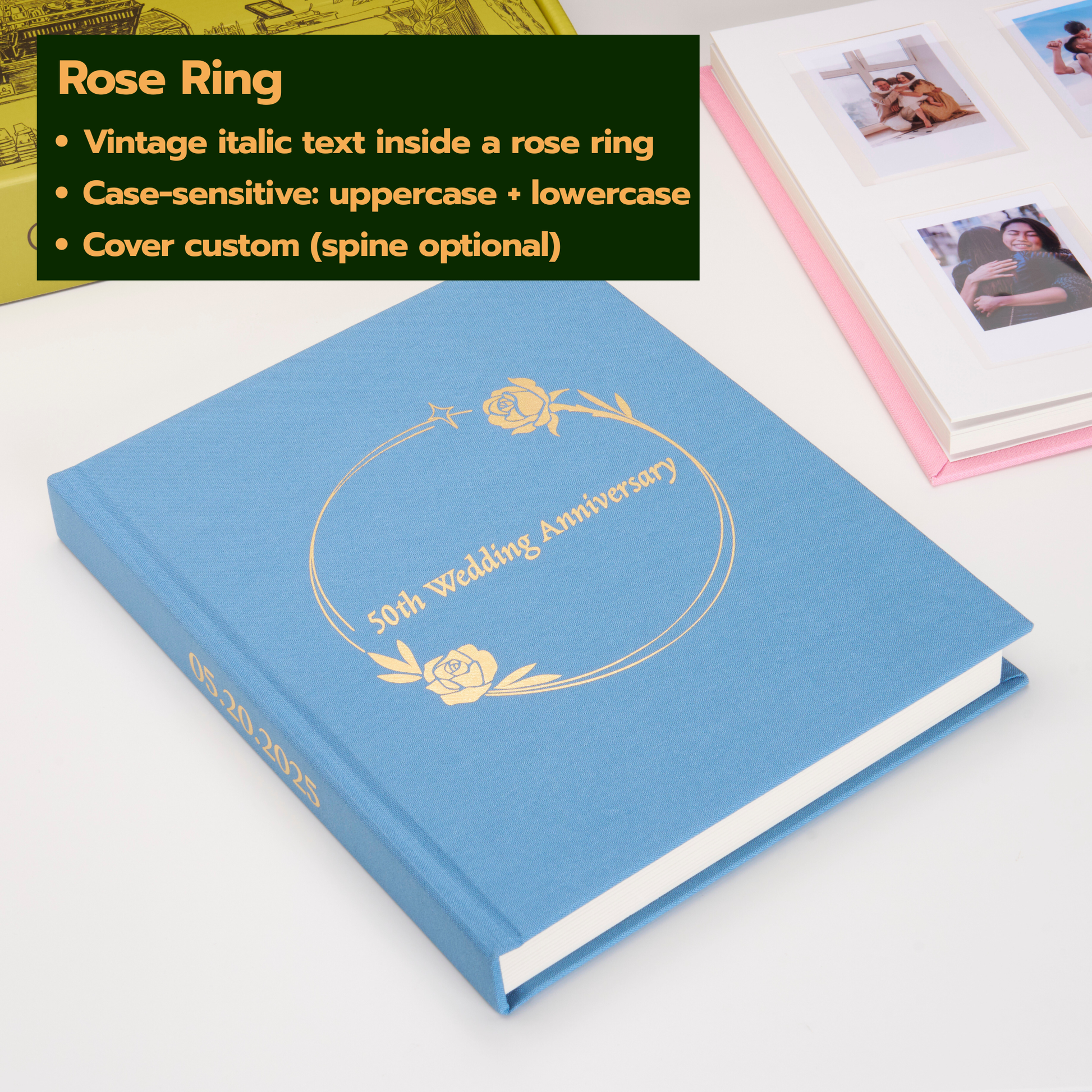 Personalized Linen Hardcover Photo Album For Instax Mini (96 Pockets / Writable Cardstock)