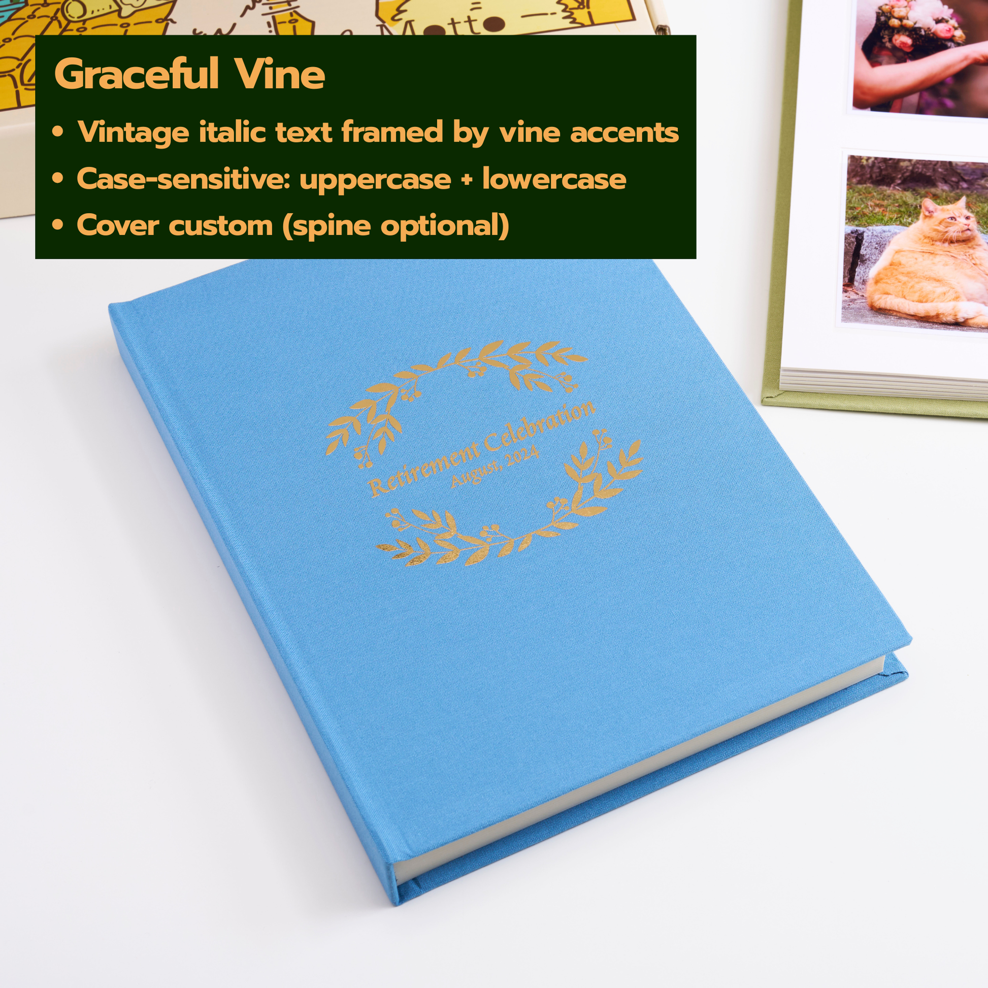 Personalized Linen Hardcover Photo Album For 4x6 inch Photos (48 pockets / writable cardstock)