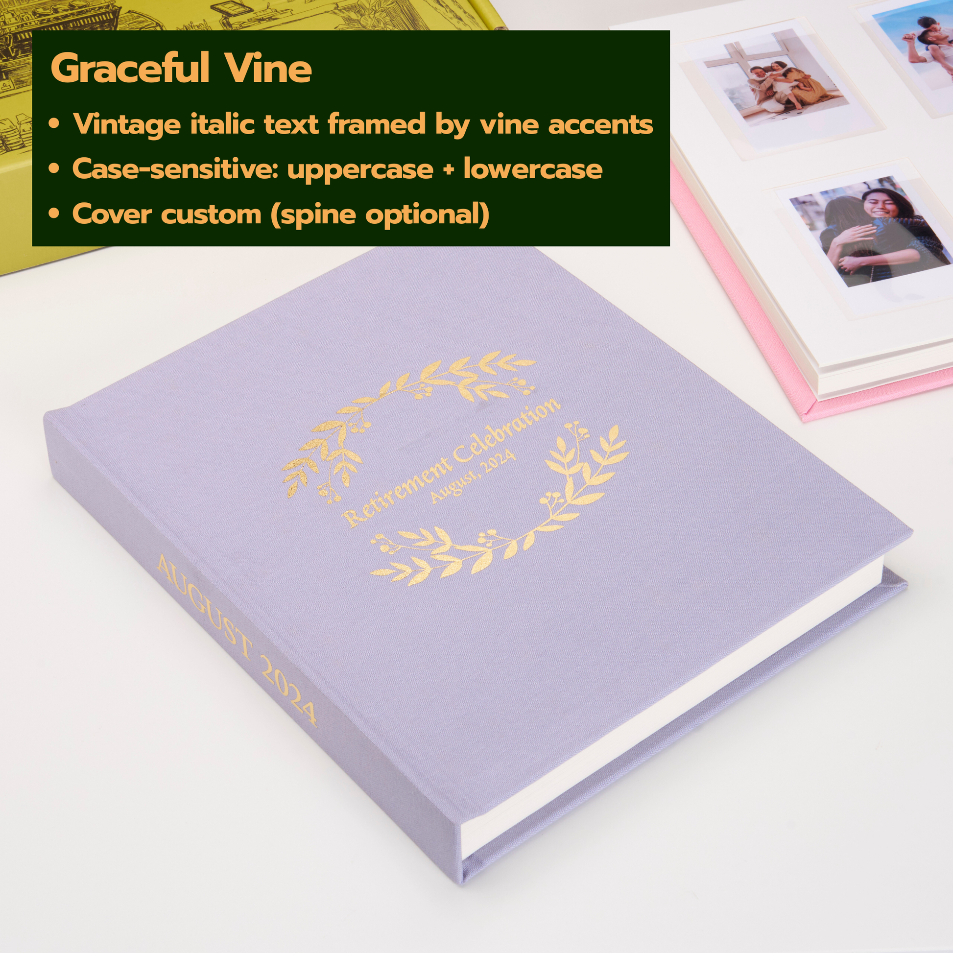 Personalized Linen Hardcover Photo Album For Instax Mini (96 Pockets / Writable Cardstock)
