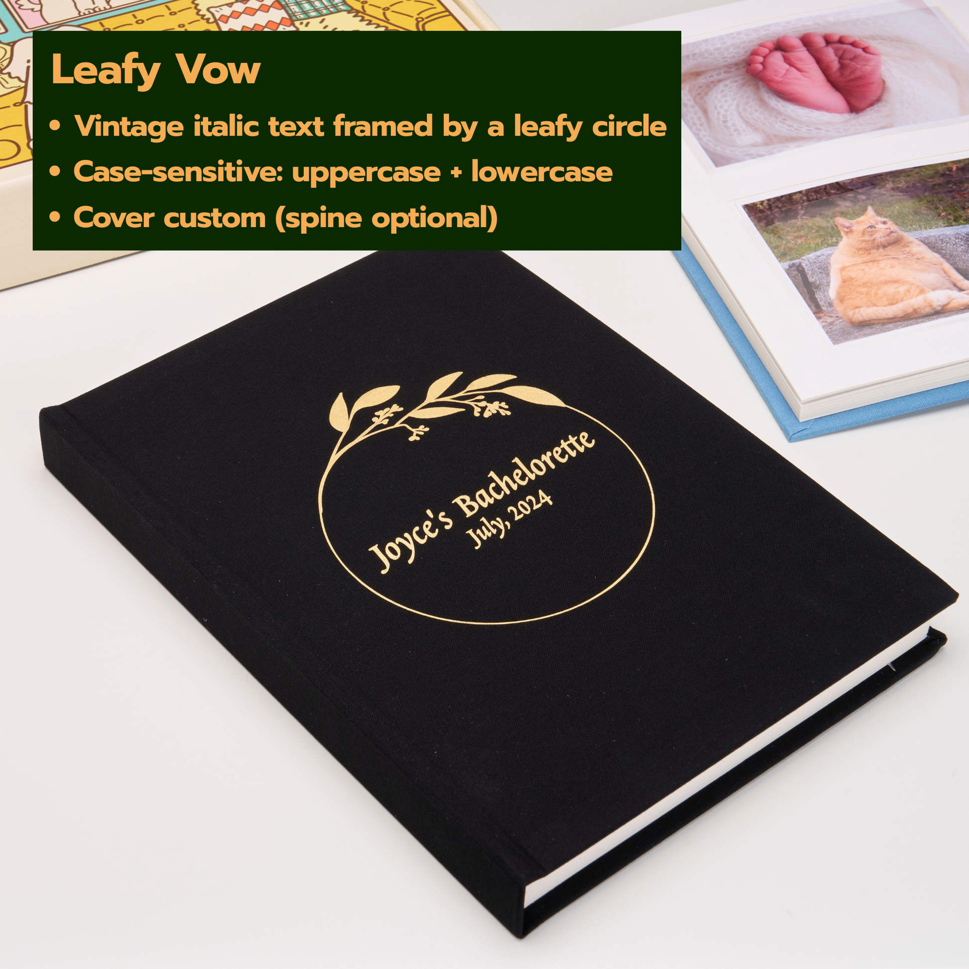 Personalized Linen Hardcover Photo Album For 4x6 inch Photos (48 pockets / writable cardstock)