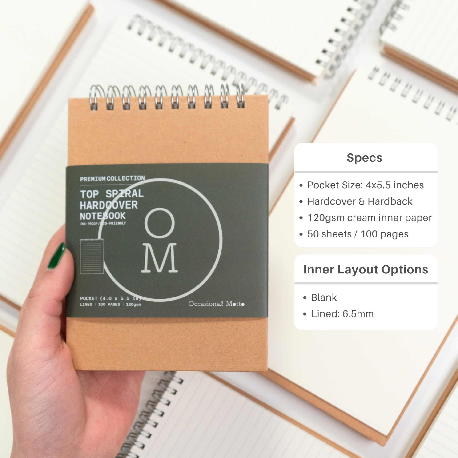 Top Spiral Hardcover Steno Kraft Notebooks (120gsm layout paper)