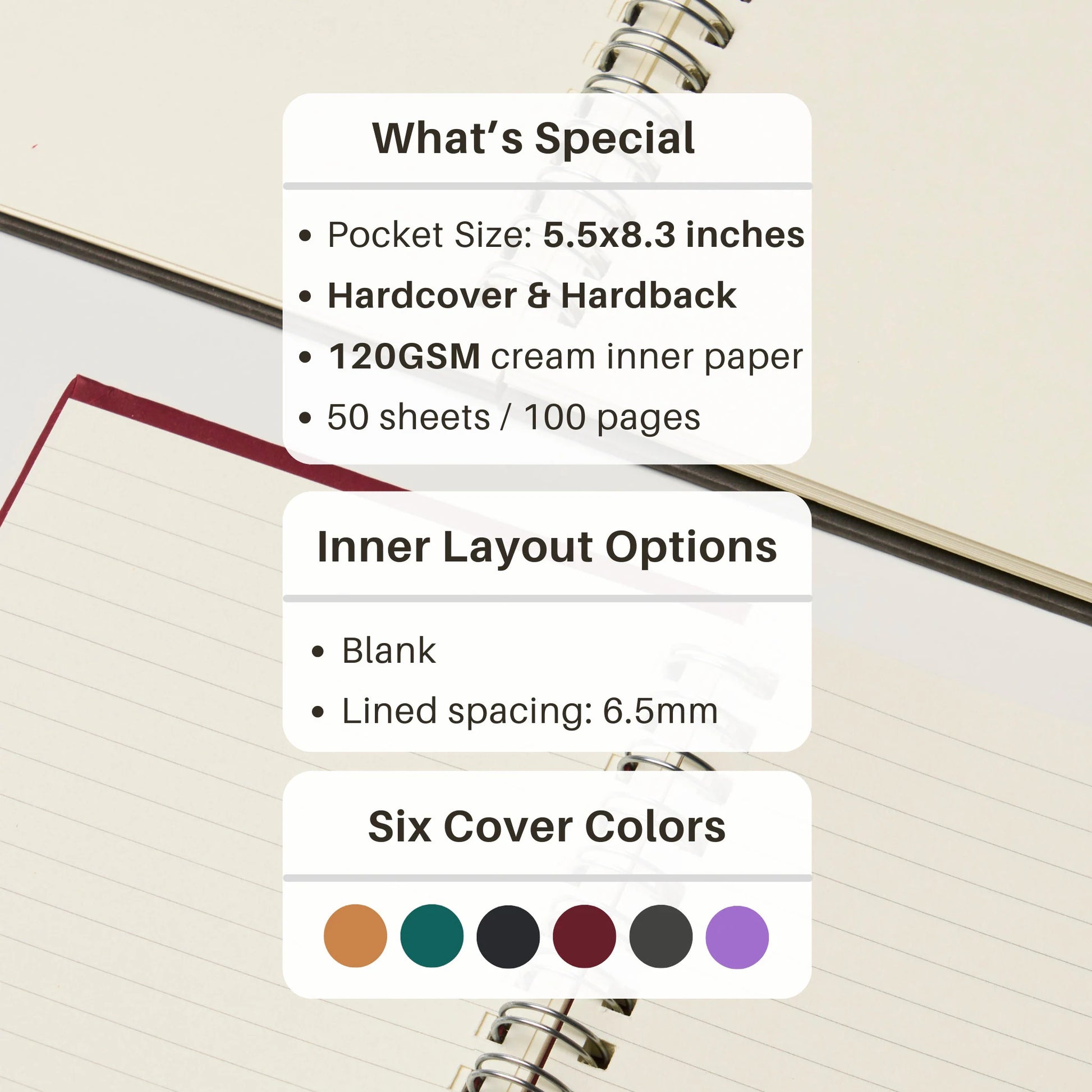 10-Pack Medium Hardcover Spiral Notebooks (A5: 5.5”x8.3”) | 120GSM Inner Page (50 sheets / 100 pages)