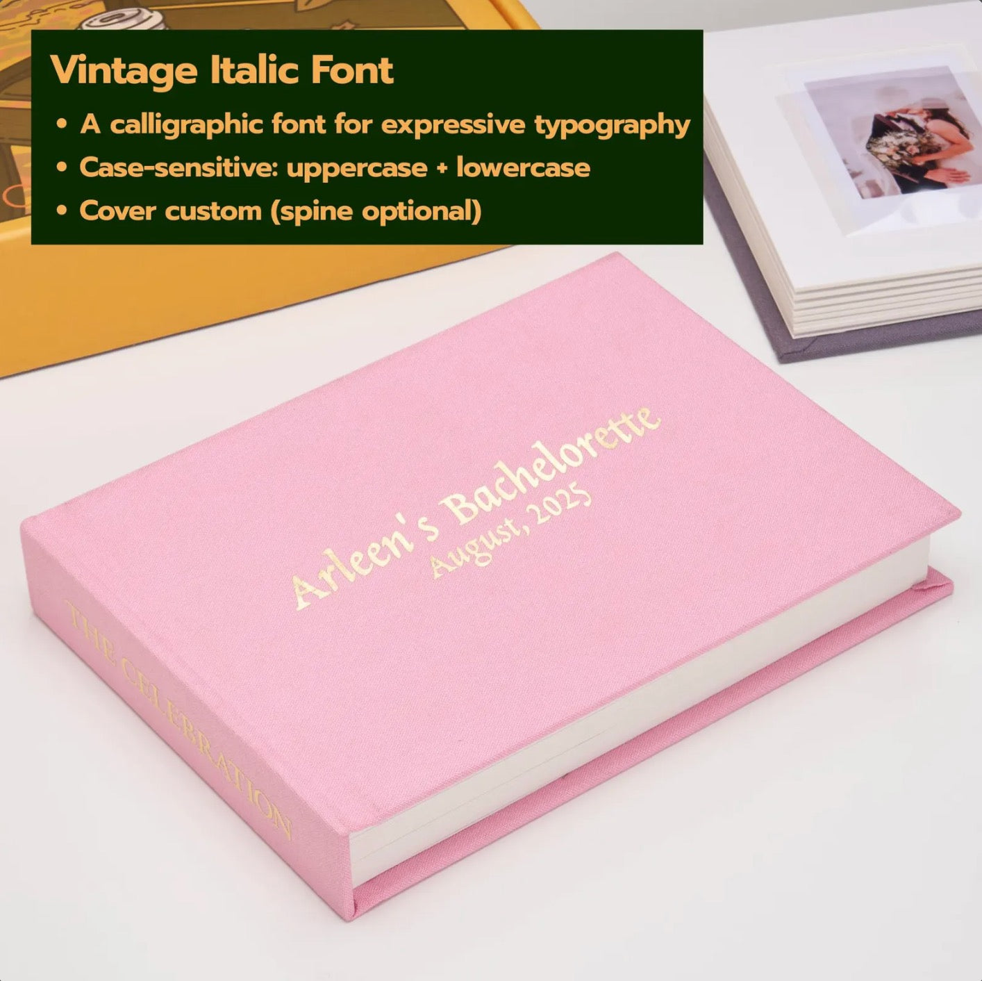 Personalized Linen Hardcover Photo Album For Instax Mini (48 Pockets / Writable Cardstock)